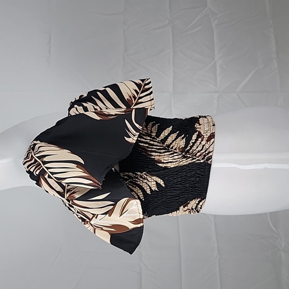 SHEIN Size L (8-10) Black w/ Tan Tropical Floral Pattern On-or-Off Shoulder Top - Picture 3 of 14